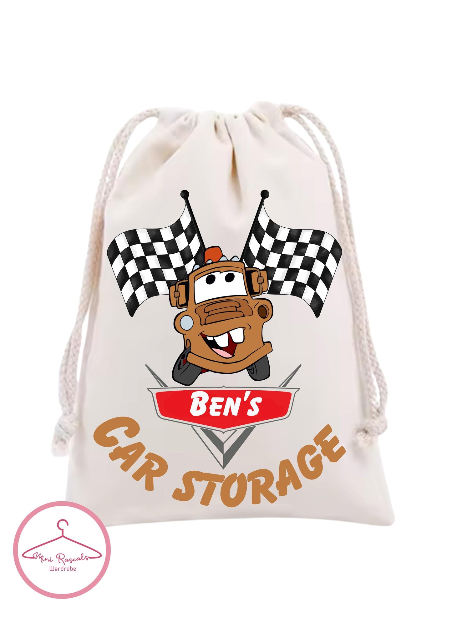 Cars Storage Bag - Personalised LMQ Toy Storage for Disney Fans