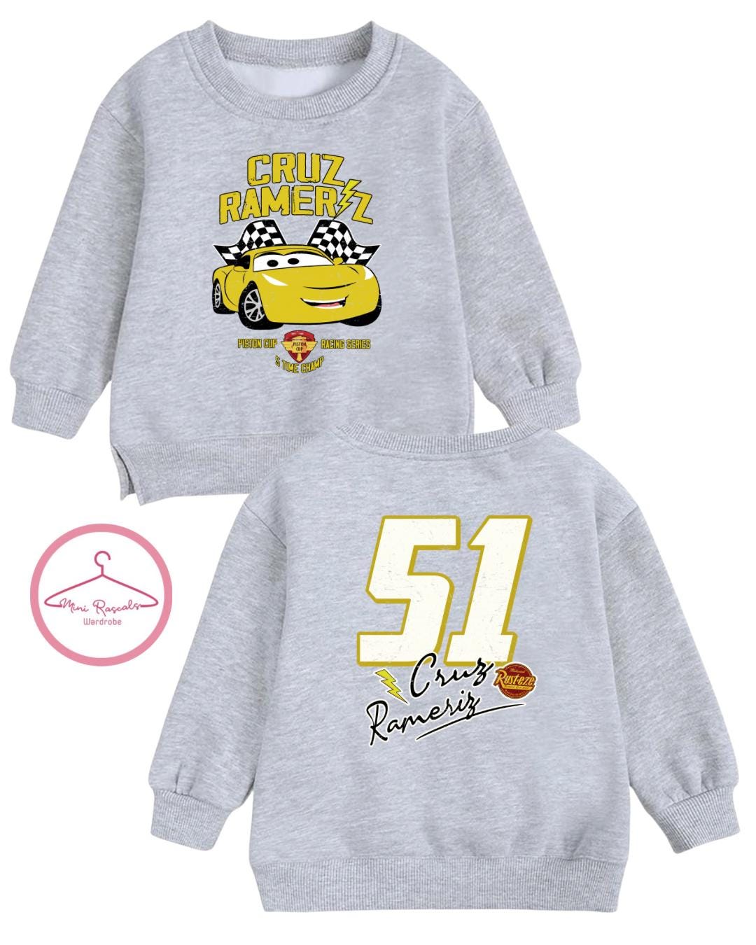Disney Cars Sweatshirt – Cruz Ramirez, Jackson Storm & Hudson Hornet | Kids Racing Jumper | Pixar Cars Crewneck | Mini Rascals Wardrobe