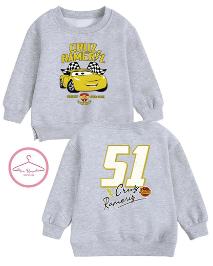 Disney Cars Sweatshirt – Cruz Ramirez, Jackson Storm & Hudson Hornet | Kids Racing Jumper | Pixar Cars Crewneck | Mini Rascals Wardrobe