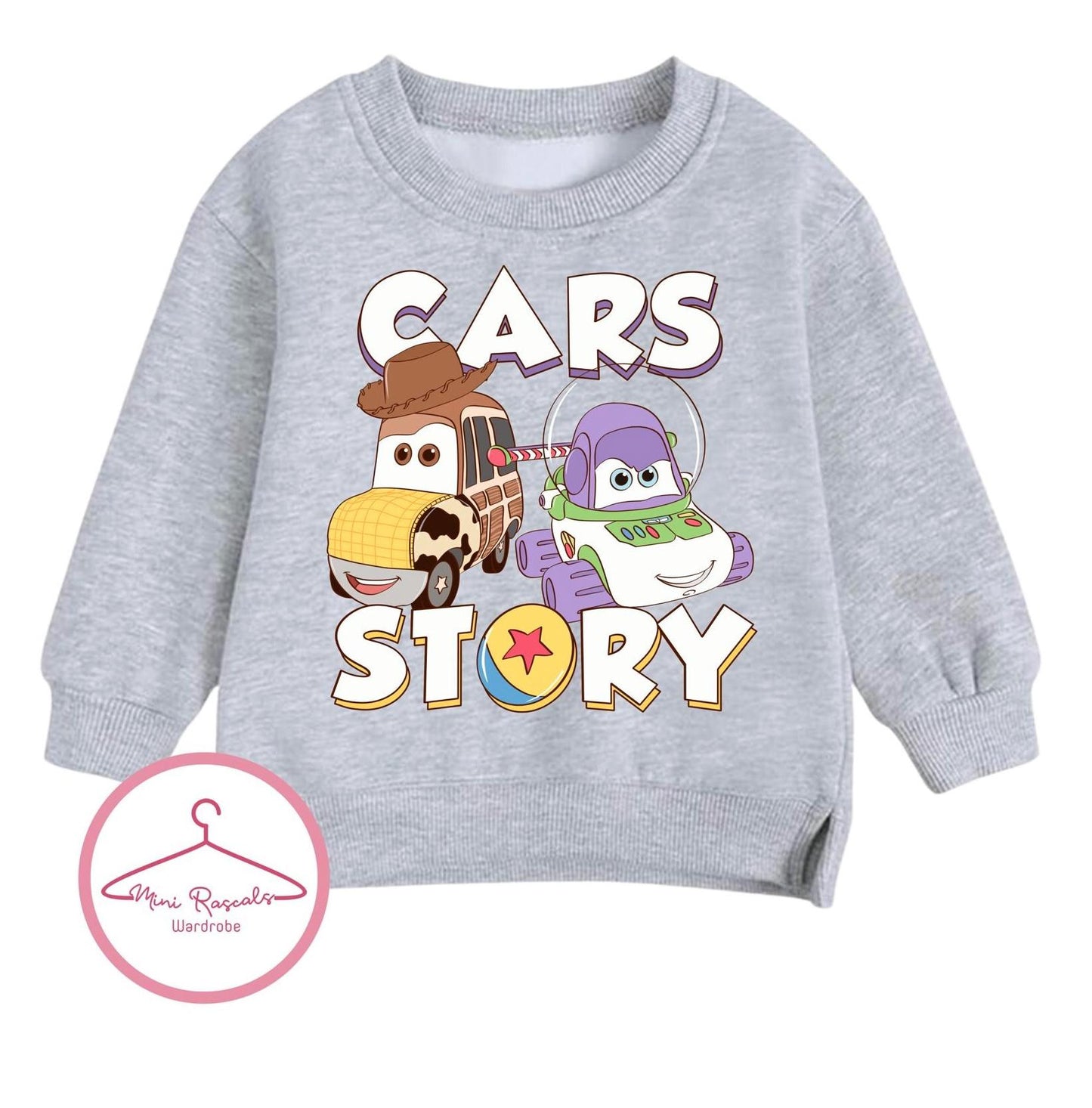 Disney Cars & Toy Story Crossover Kids Sweatshirt | McQueen Woody & Buzz Graphic Jumper | Boys Girls Unisex