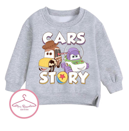Disney Cars & Toy Story Crossover Kids Sweatshirt | McQueen Woody & Buzz Graphic Jumper | Boys Girls Unisex