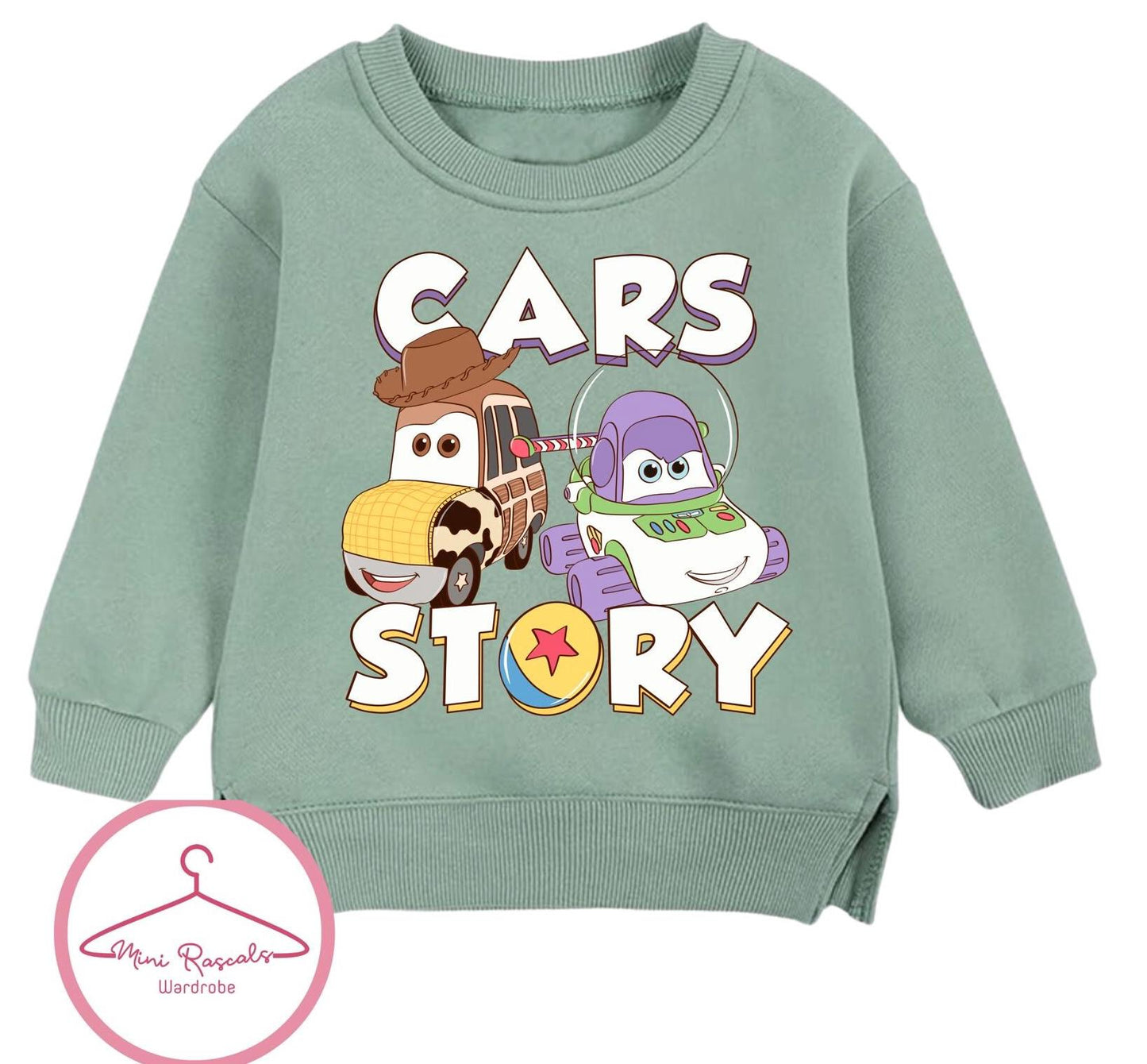Disney Cars & Toy Story Crossover Kids Sweatshirt | McQueen Woody & Buzz Graphic Jumper | Boys Girls Unisex