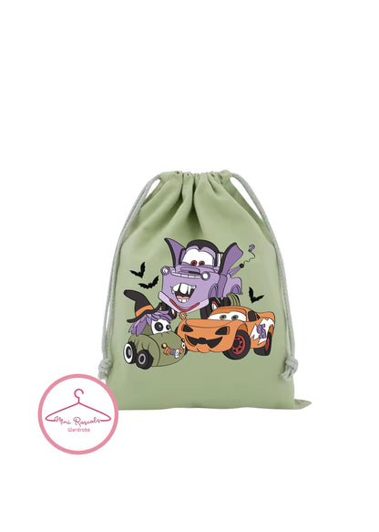 Halloween Cars Pumpkin and Vampire Themed Kids Drawstring Bag - Trick-or-Treat Bag