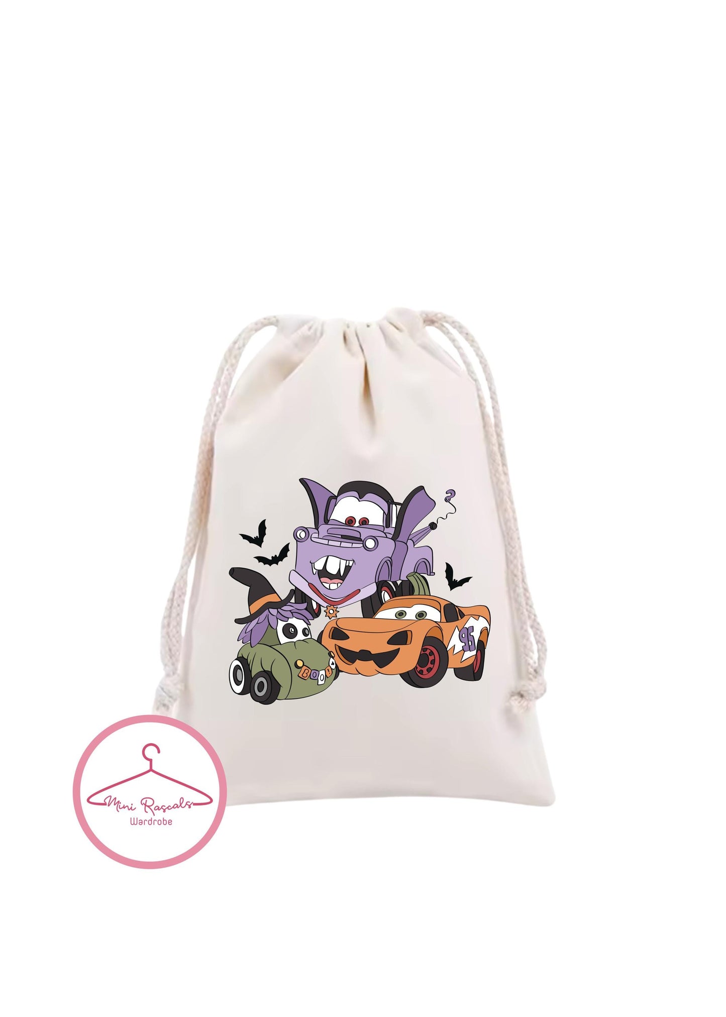 Halloween Cars Pumpkin and Vampire Themed Kids Drawstring Bag - Trick-or-Treat Bag