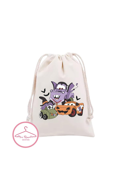 Halloween Cars Pumpkin and Vampire Themed Kids Drawstring Bag - Trick-or-Treat Bag