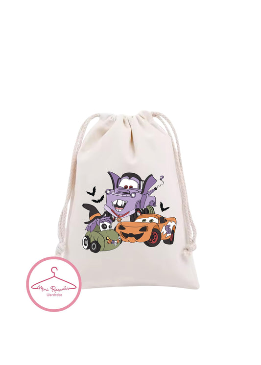 Halloween Cars Pumpkin and Vampire Themed Kids Drawstring Bag - Trick-or-Treat Bag