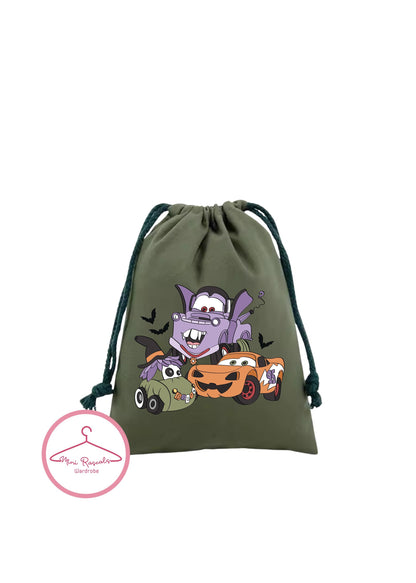 Halloween Cars Pumpkin and Vampire Themed Kids Drawstring Bag - Trick-or-Treat Bag