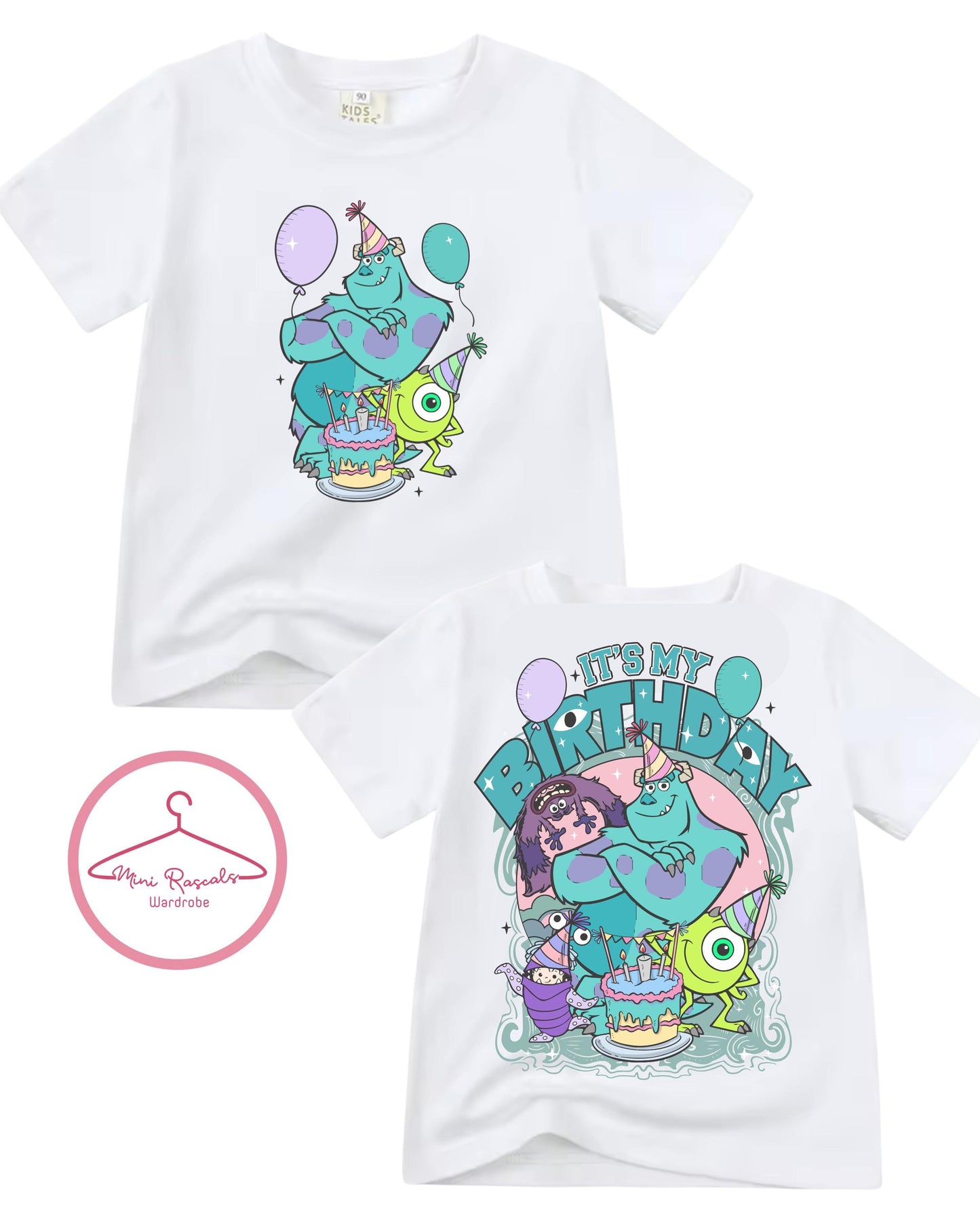 Kids Birthday T-Shirt – Monsters Inc Birthday Theme, Monsters Inc, Sully, Mike and Boo