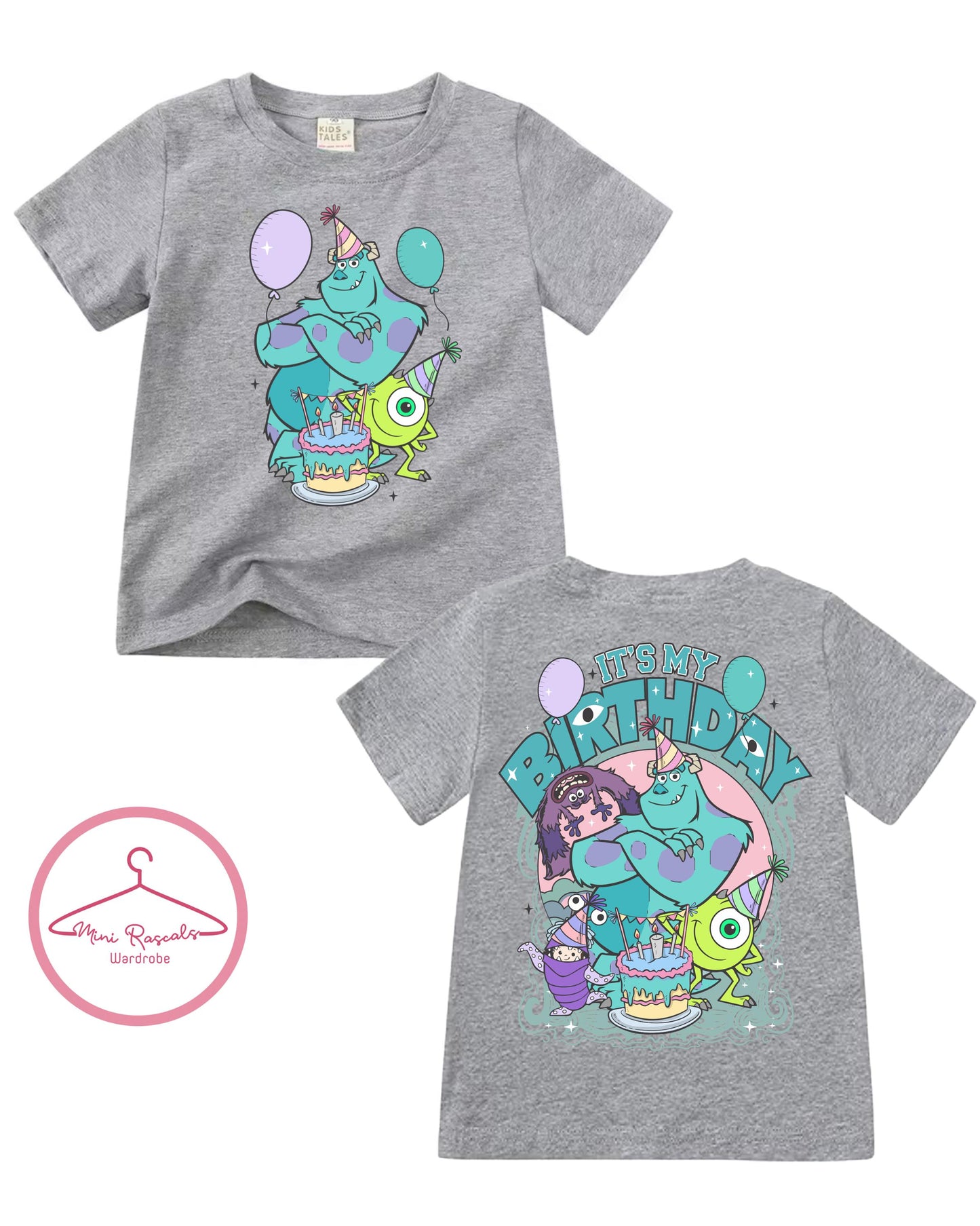 Kids Birthday T-Shirt – Monsters Inc Birthday Theme, Monsters Inc, Sully, Mike and Boo