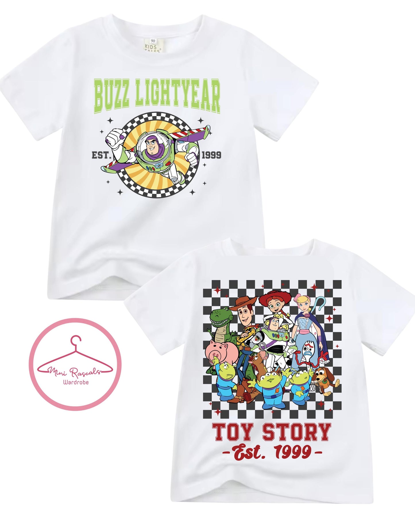 Toy Story Character Kids T-Shirt | Woody Buzz Bo Peep & Slinky Pixar Graphic Tee | Boys Girls Unisex Top