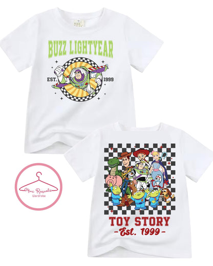 Toy Story Character Kids T-Shirt | Woody Buzz Bo Peep & Slinky Pixar Graphic Tee | Boys Girls Unisex Top