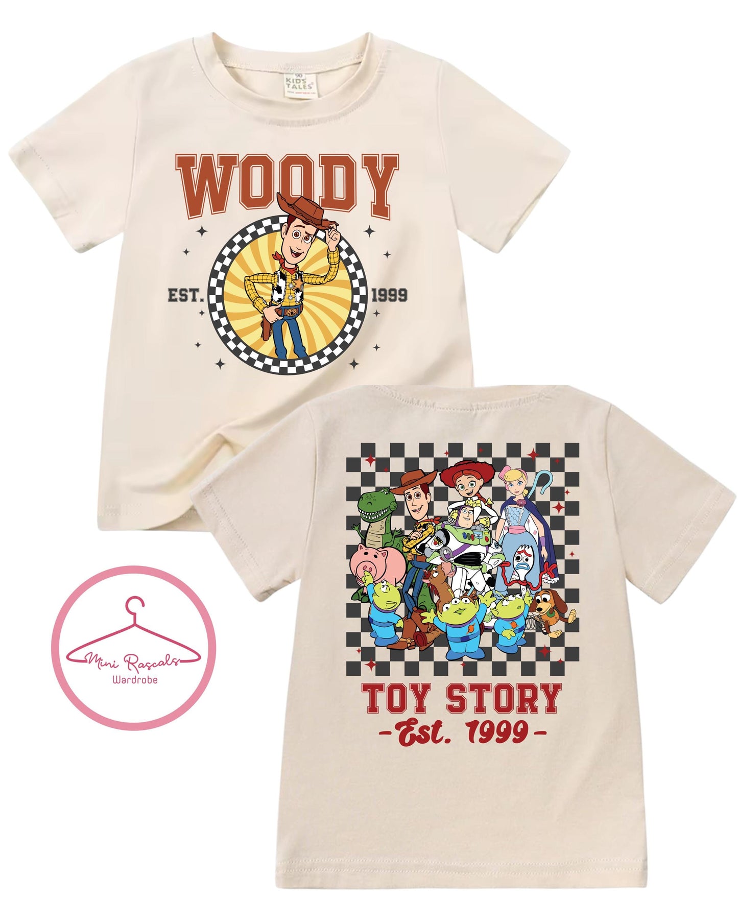 Toy Story Character Kids T-Shirt | Woody Buzz Bo Peep & Slinky Pixar Graphic Tee | Boys Girls Unisex Top