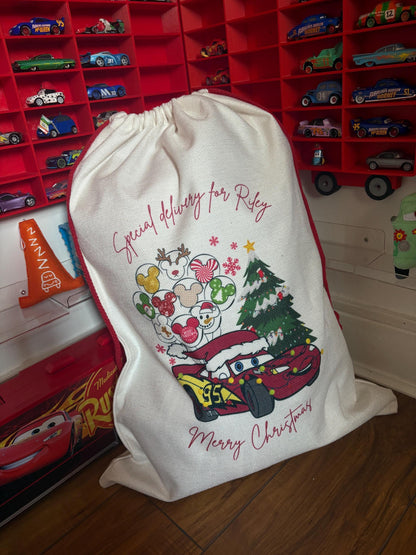 Personalised Christmas Sack  - Cars Inspired - every sack comes with a matching bauble