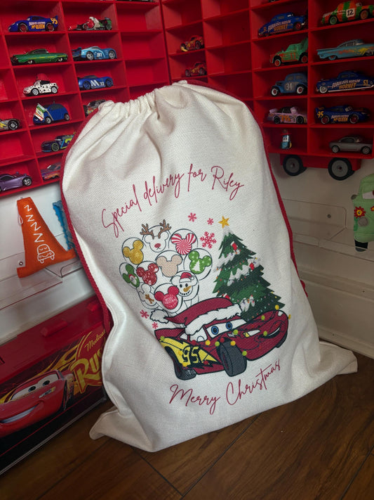 Personalised Christmas Sack  - Cars Inspired - every sack comes with a matching bauble