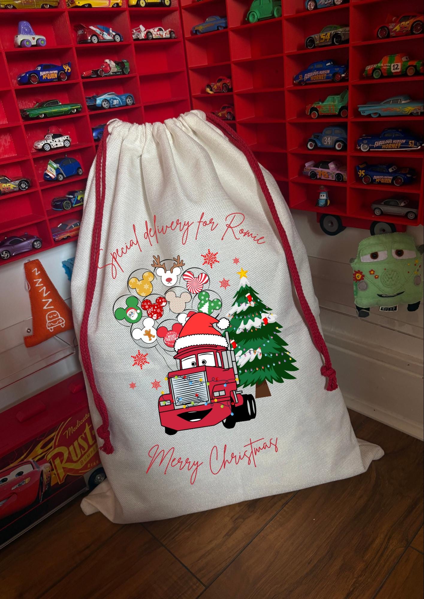 Personalised Christmas Sack  - Cars Inspired - every sack comes with a matching bauble