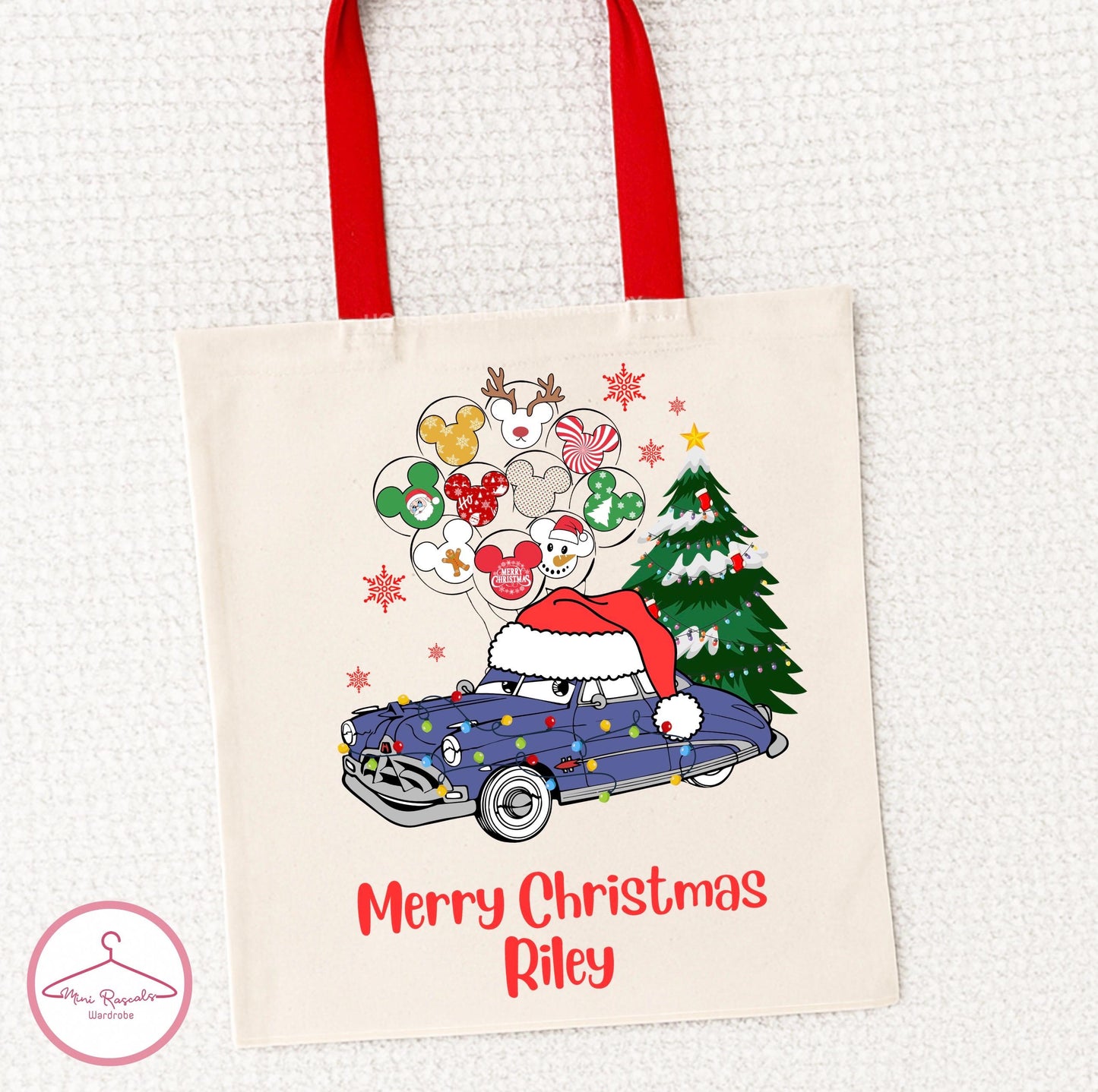 Personalised Cars Christmas Tote Bag | Kids Gift Bag | Holiday Cars Tote | Custom Name Bag | Santa Sack Alternative
