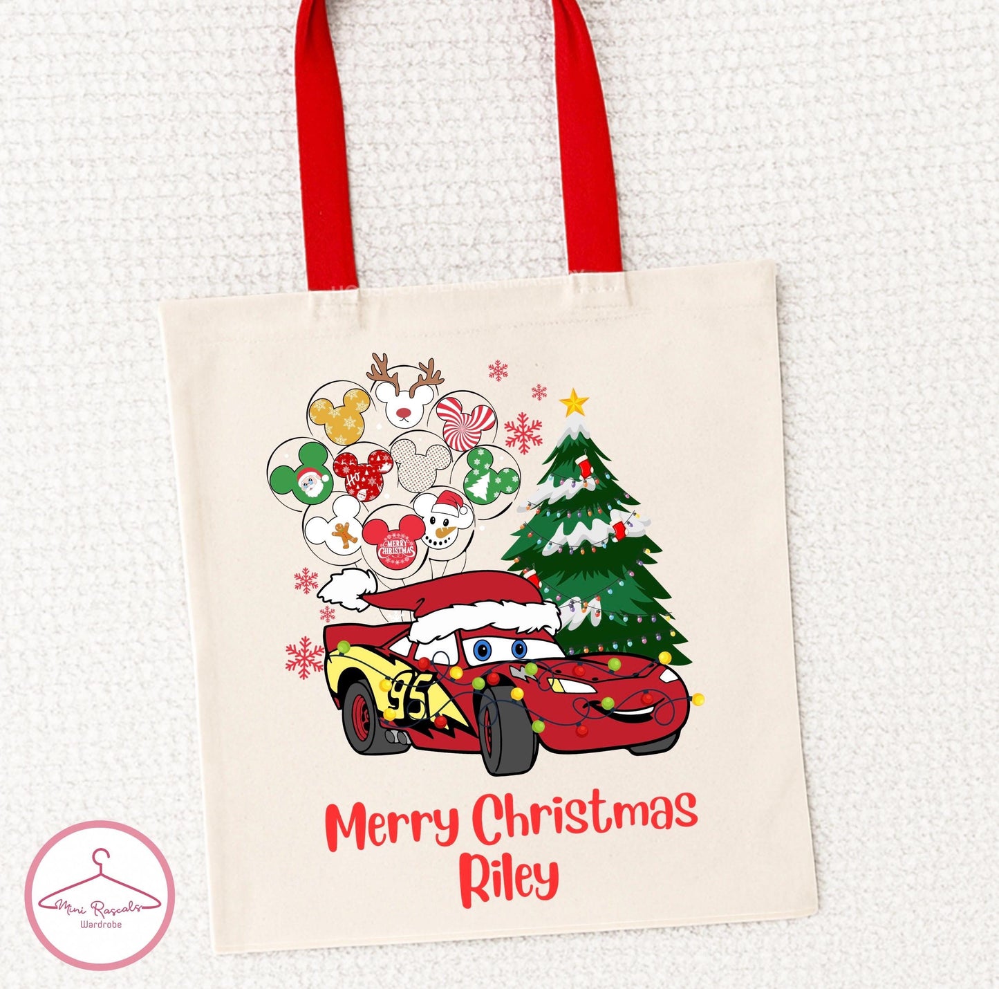 Personalised Cars Christmas Tote Bag | Kids Gift Bag | Holiday Cars Tote | Custom Name Bag | Santa Sack Alternative