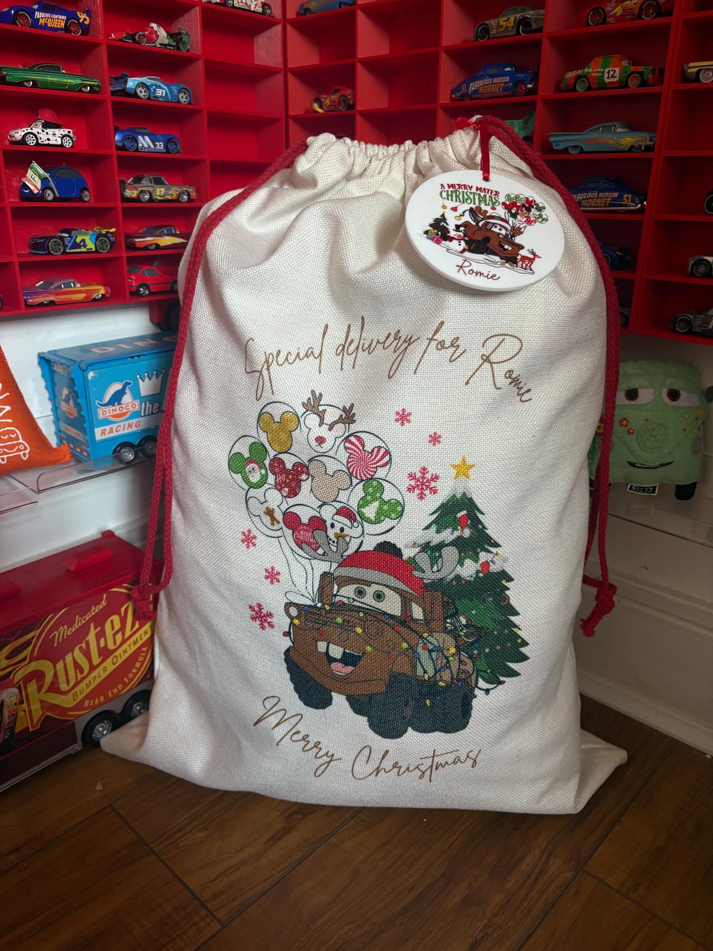 Personalised Christmas Sack  - Cars Inspired - every sack comes with a matching bauble