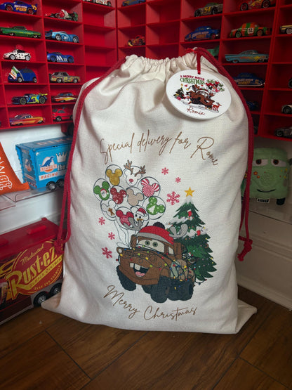 Personalised Christmas Sack  - Cars Inspired - every sack comes with a matching bauble