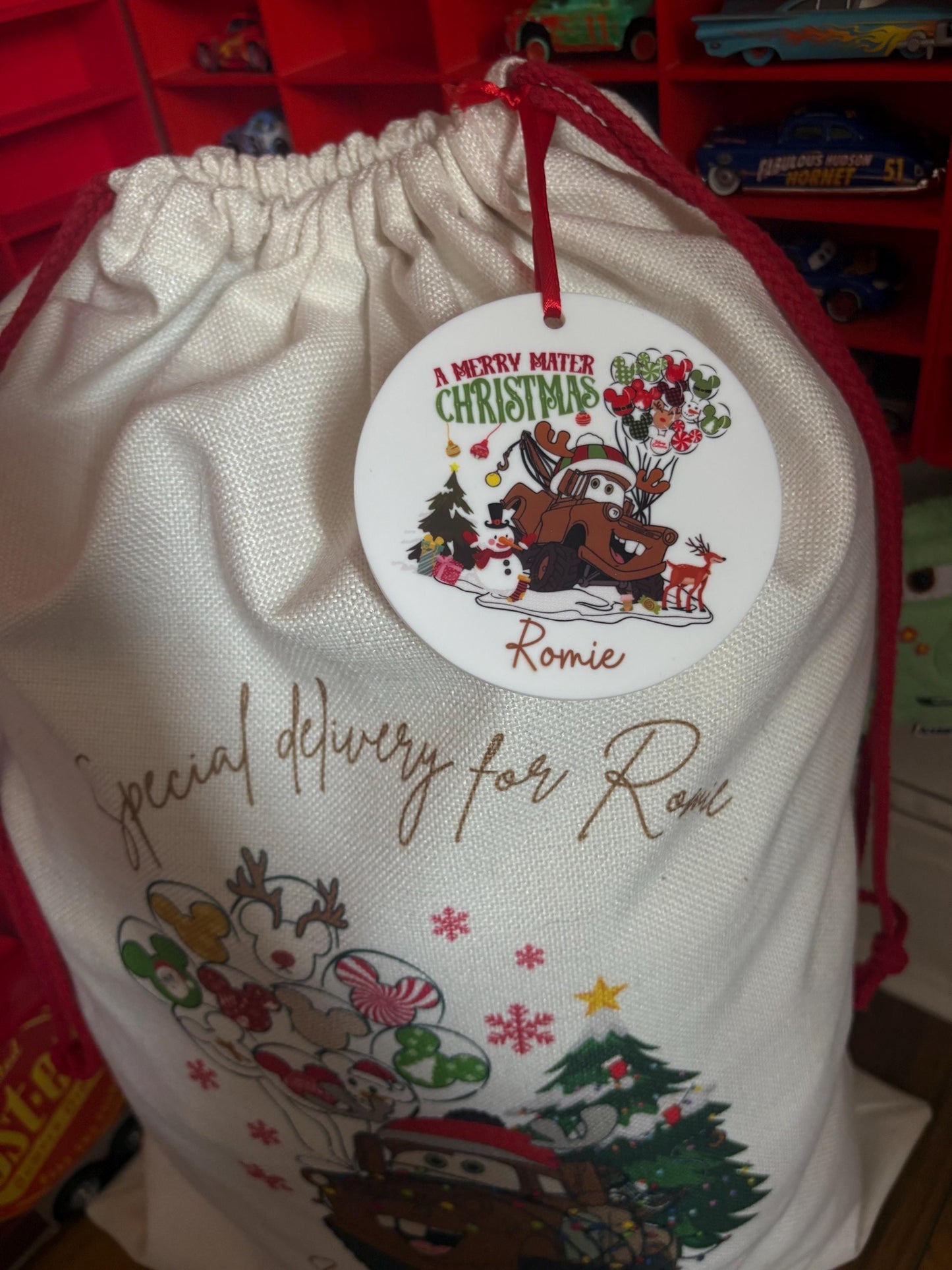 Personalised Christmas Sack  - Cars Inspired - every sack comes with a matching bauble
