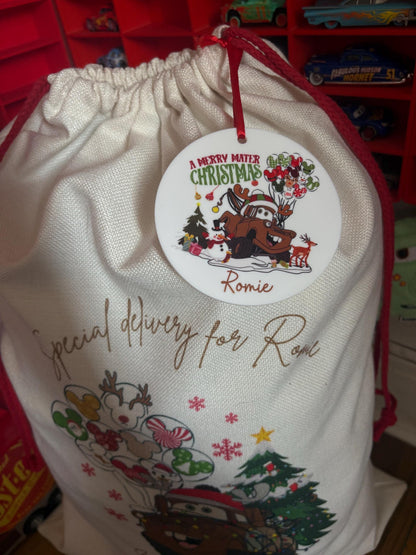Personalised Christmas Sack  - Cars Inspired - every sack comes with a matching bauble