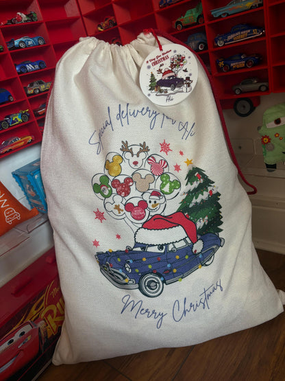 Personalised Christmas Sack  - Cars Inspired - every sack comes with a matching bauble