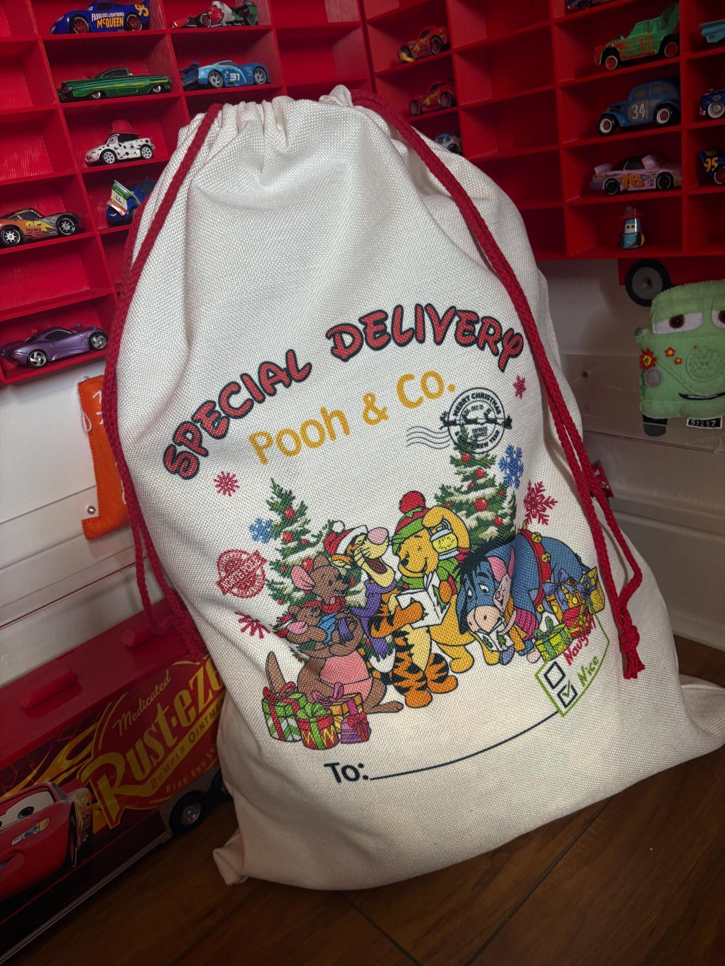 Personalised Christmas Sack  - Winnie the Pooh Inspired - every sack comes with a matching bauble