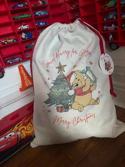 Personalised Christmas Sack  - Winnie the Pooh Inspired - every sack comes with a matching bauble