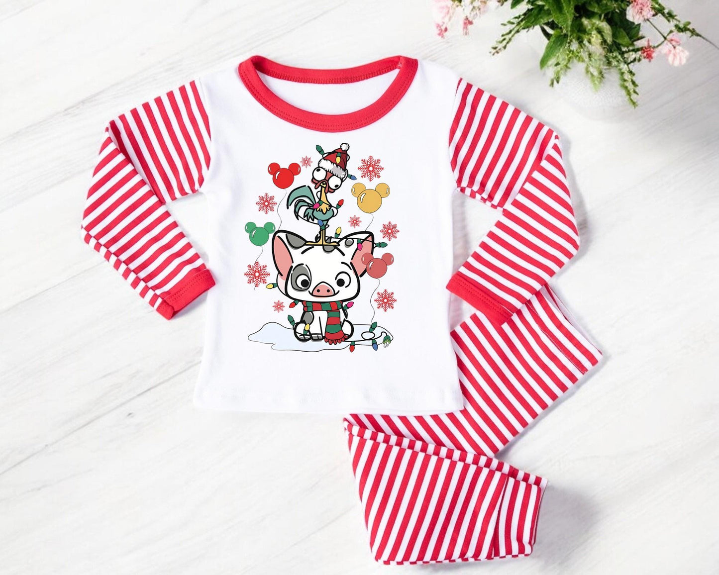 Christmas Pyjamas for Kids – Holiday Moana-Inspired PJs - 2 options -  Red Striped Long Sleeve Set