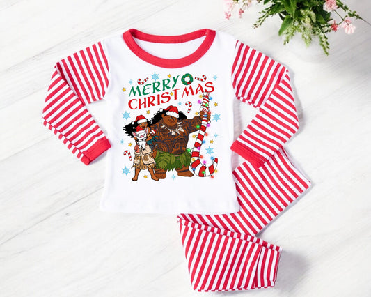 Christmas Pyjamas for Kids – Holiday Moana-Inspired PJs - 2 options -  Red Striped Long Sleeve Set