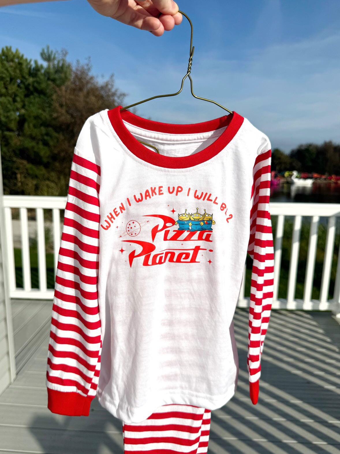 Personalised Toy Story Pizza Planet Birthday Pyjamas – “When I Wake Up I Will Be” – Kids Birthday PJs – Custom Name & Age Pajamas