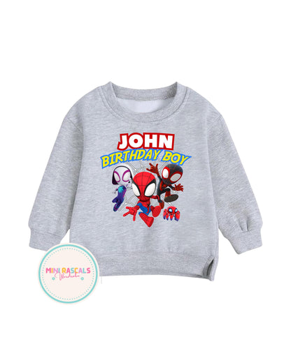 Spidey and Friends Personalised Birthday Boy T-shirt and Sweatshirt
