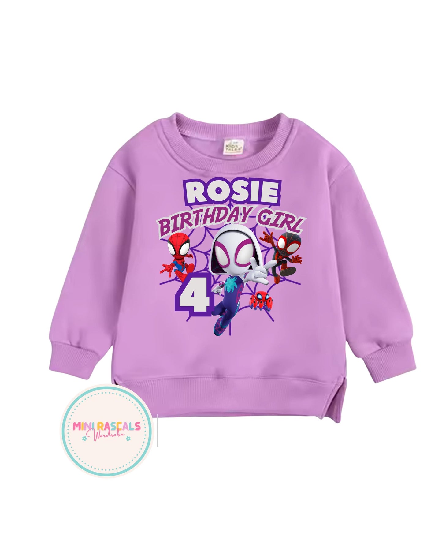 Personalised Spidey & Friends Birthday Girls T-Shirt & Sweatshirt | Custom Name Kids Birthday Outfit