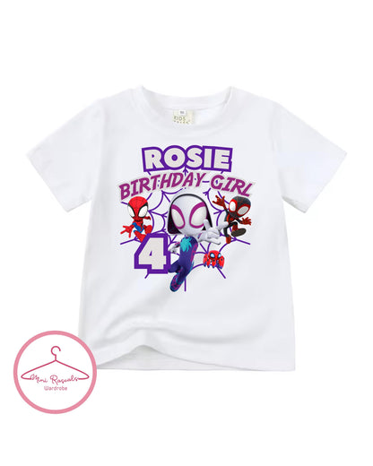 Personalised Spidey & Friends Birthday Girls T-Shirt & Sweatshirt | Custom Name Kids Birthday Outfit