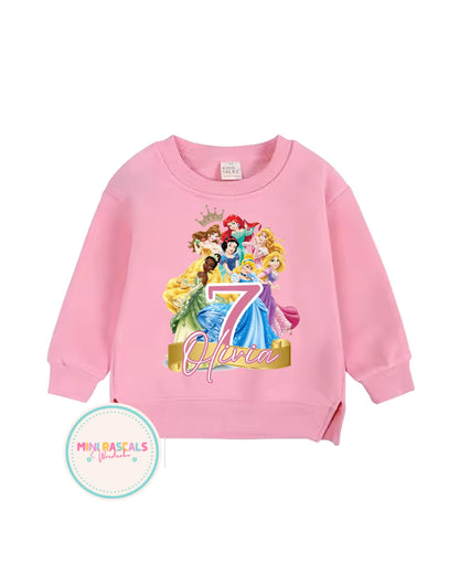 Personalised Princess Birthday T-Shirt & Sweatshirt | Custom Name Kids Birthday Princess Outfit | Disney Inspired