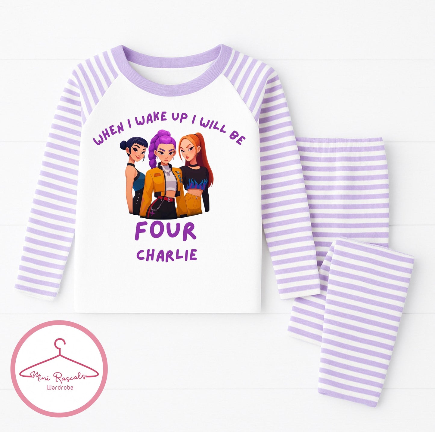 Personalised ‘When I wake up I will be’ KPOP Demon Hunters Pyjamas – Kids  Sleepwear | Striped Long Sleeve Set