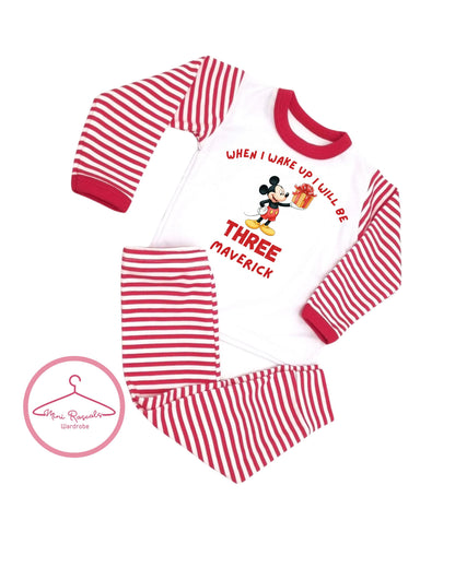 Personalised Mickey Mouse Birthday Pyjamas – “When I Wake Up I Will Be” – Kids Birthday PJs – Custom Name & Age Pajamas