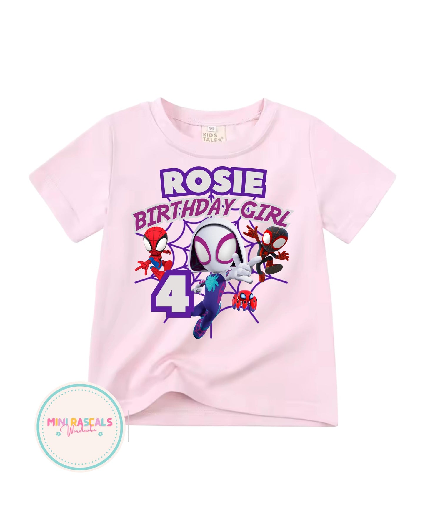 Personalised Spidey & Friends Birthday Girls T-Shirt & Sweatshirt | Custom Name Kids Birthday Outfit