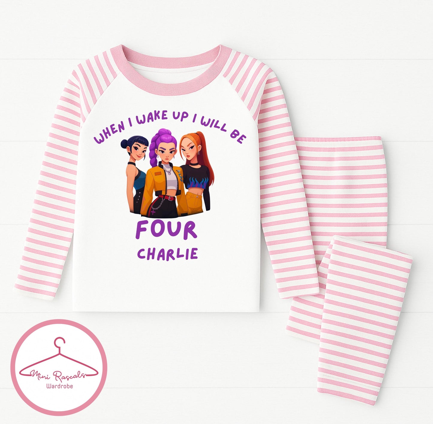 Personalised ‘When I wake up I will be’ KPOP Demon Hunters Pyjamas – Kids  Sleepwear | Striped Long Sleeve Set