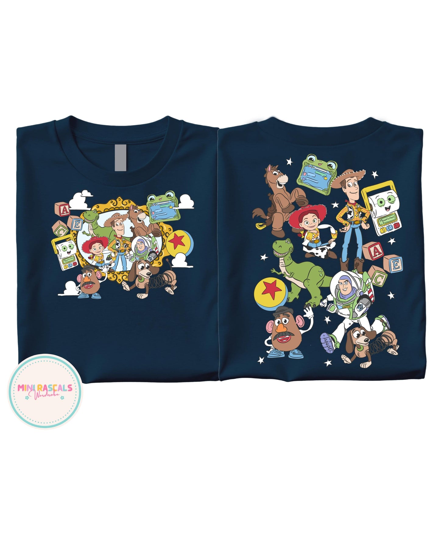 Toy Story Friends Double-Sided Kids T-Shirt | Woody Buzz & Gang Disney Pixar | Mini Rascals