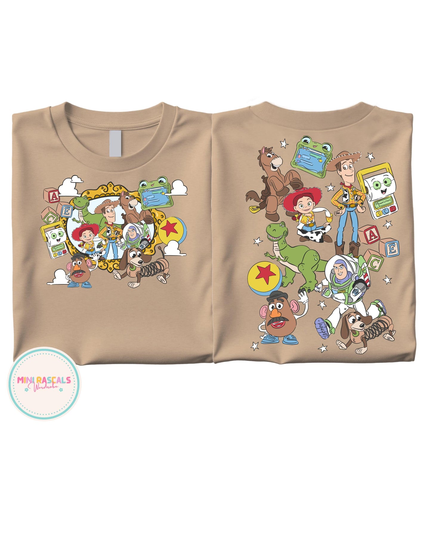 Toy Story Friends Double-Sided Kids T-Shirt | Woody Buzz & Gang Disney Pixar | Mini Rascals