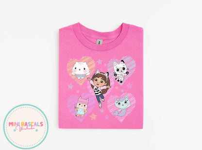 Gabby's Dollhouse Heart & Rainbow Kids T-Shirt & Sweatshirt | Girls Cartoon Graphic Top | Colourful Kids Outfit