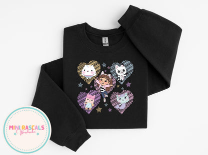 Gabby's Dollhouse Heart & Rainbow Kids T-Shirt & Sweatshirt | Girls Cartoon Graphic Top | Colourful Kids Outfit