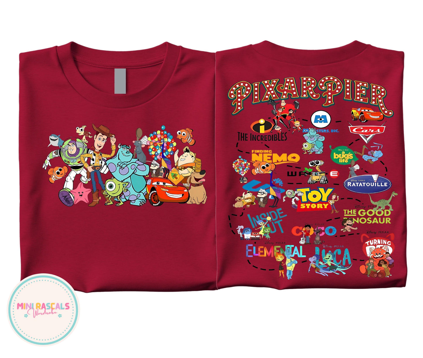 Disney Pixar Pier Characters Kids T-Shirt & Sweatshirt | McQueen Sully Wall-E Woody & Friends Graphic Top