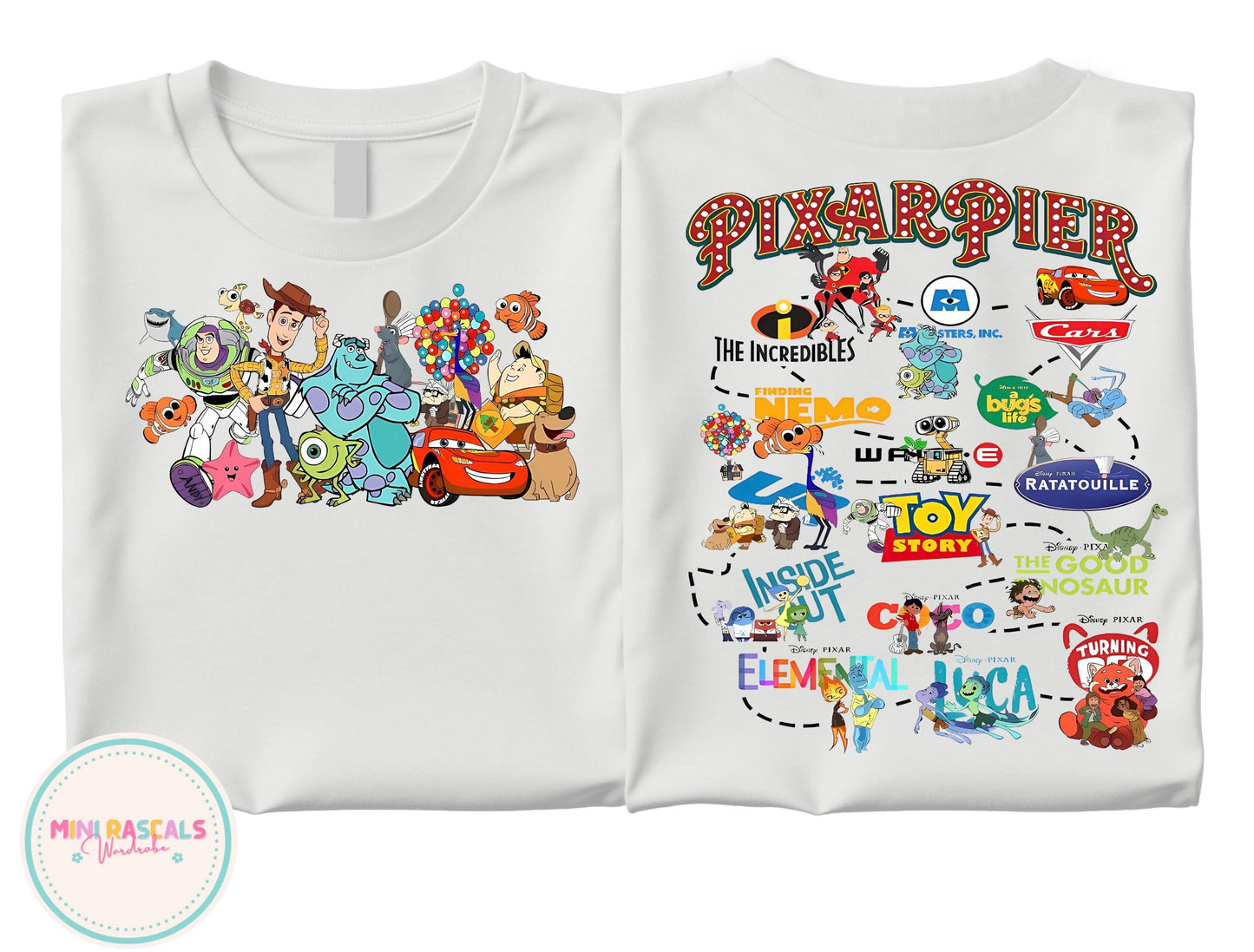 Disney Pixar Pier Characters Kids T-Shirt & Sweatshirt | McQueen Sully Wall-E Woody & Friends Graphic Top
