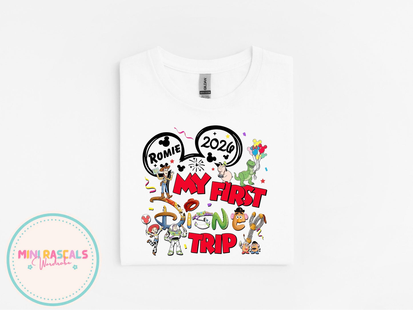 Personalised First Disney Trip Toy Story Kids T-Shirt & Sweatshirt | Custom Name Disney Outfit | Buzz & Woody