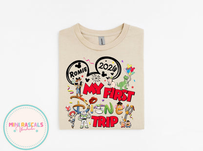 Personalised First Disney Trip Toy Story Kids T-Shirt & Sweatshirt | Custom Name Disney Outfit | Buzz & Woody