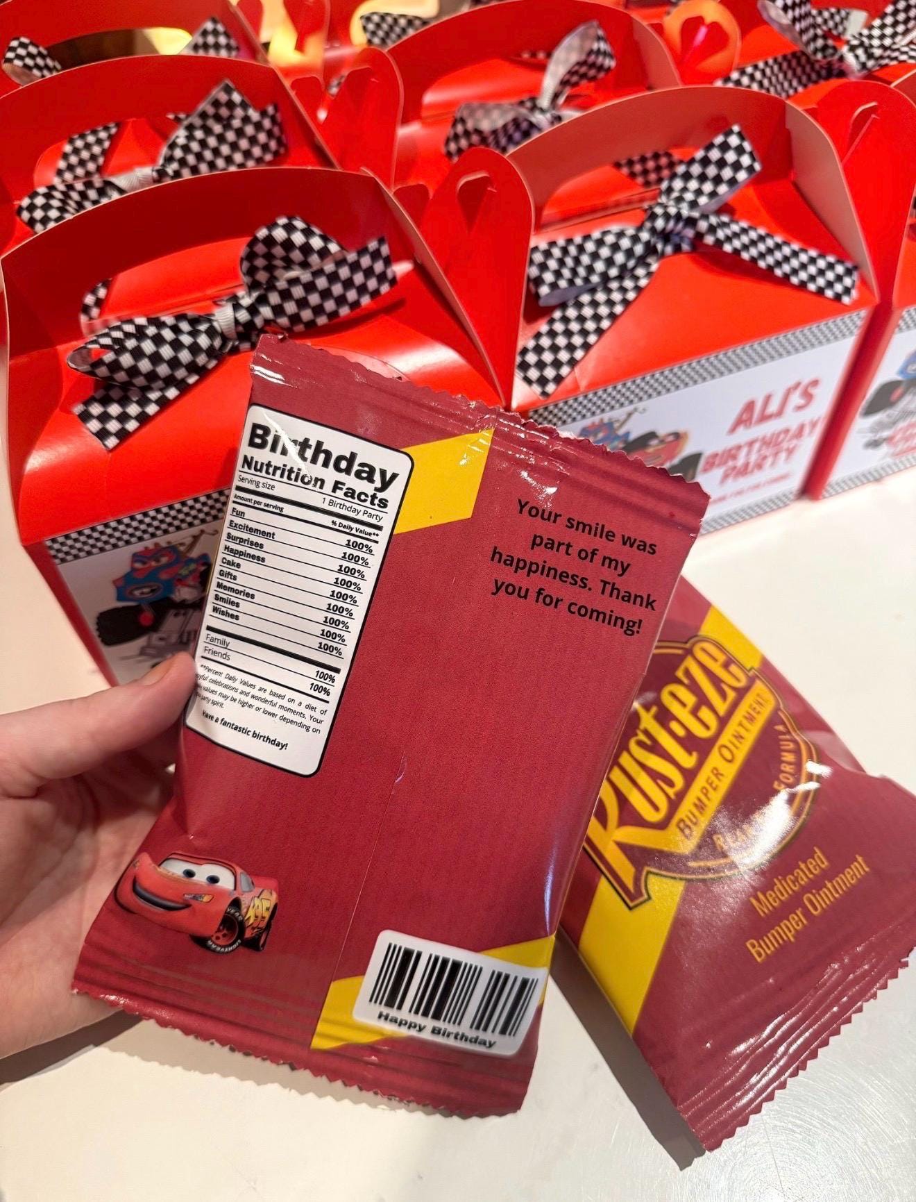 Disney Cars Rusteze Lightning McQueen Birthday Party Favor Crisp packet