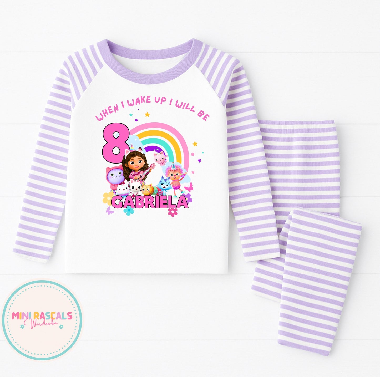 Personalised ‘When I wake up I will be’ Gabbys Dollhoise Pyjamas – Kids  Sleepwear | Striped Long Sleeve Set