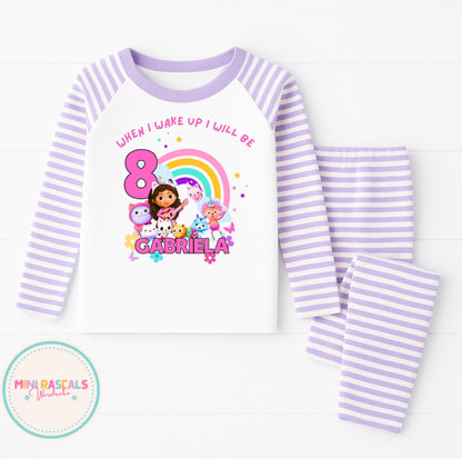 Personalised ‘When I wake up I will be’ Gabbys Dollhoise Pyjamas – Kids  Sleepwear | Striped Long Sleeve Set